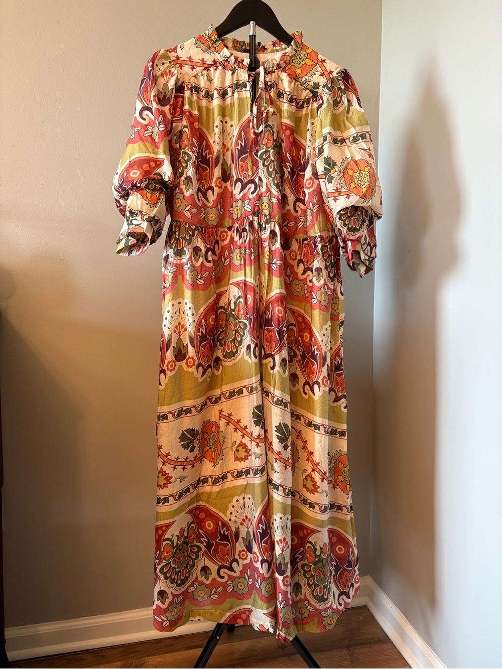 NWT Umgee Size Large Bohemian Midi Dress in Olive & Rust Colors